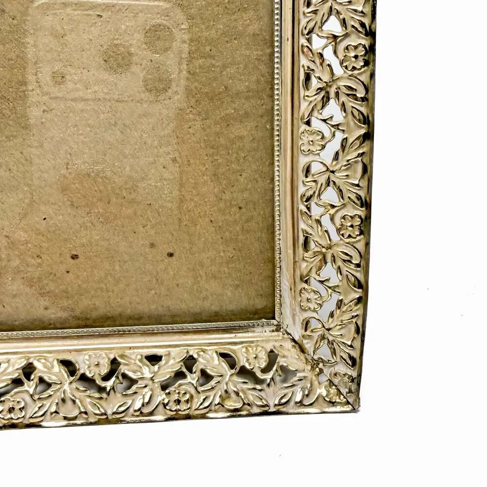 Vintage Photo Frame Ornate Filigree Metal Gold 8x10 MCM Hollywood Regency